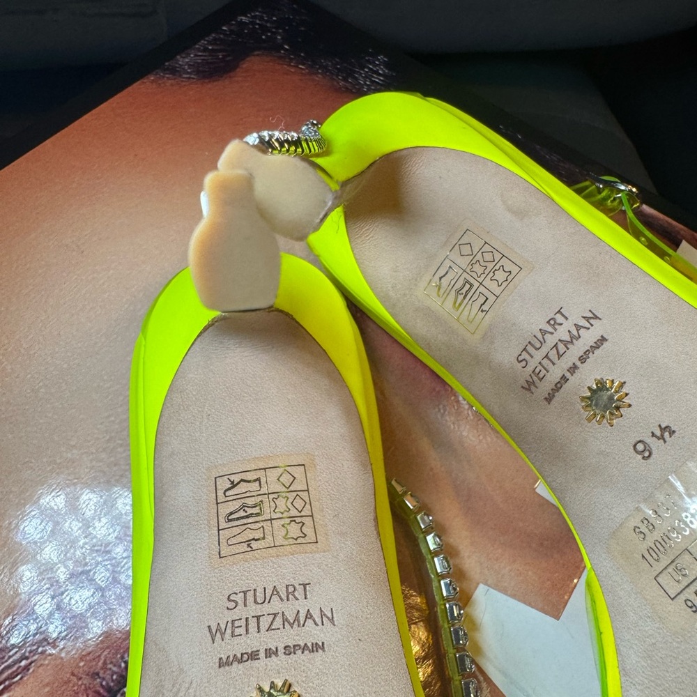 Stuart Weitzman Glam Neon Yellow Crystal Heels - Picture 7 of 9